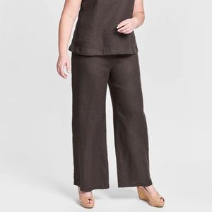 FLAX Chocolate Brown Flowing Wide Leg Pants Size S Linen Lagenlook Pull On